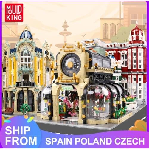 MOULD KING MOC Streetview Building model European Restaurant Corner Model sets Blocks Bricks Kids DIY Toys Christmas Gifts
