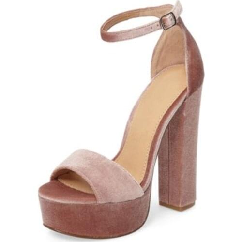 SHOFOO shoes.Fashion womens sandals. Bright flock. About 14.5cm high heel sandals. Party shoes. SIZE:34 -45