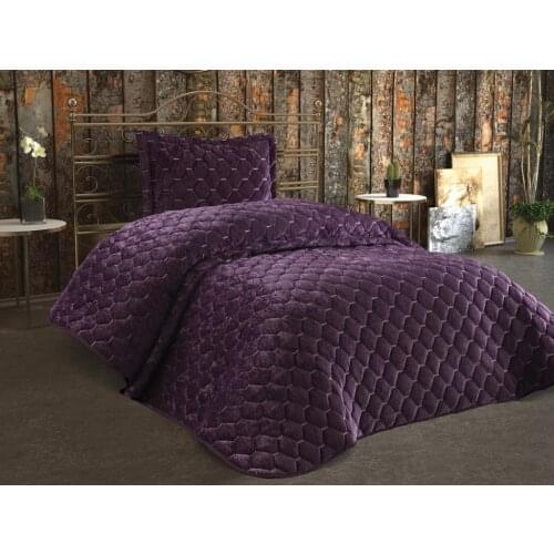 Lima Velvet Padded Single Bed Cover Damson