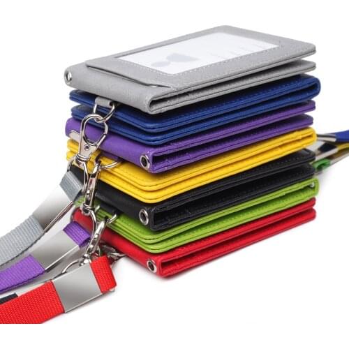 Unisex Solid Color Card Holder Neck Strap with Lanyard Badge Holder Staff Identification Card Bus ID Holders Credit Card Holder