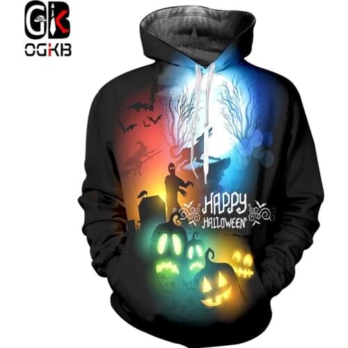 OGKB New Halloween Hoodie Couple Clothing 3D Print Hoodie Wolf Halloween Party Long Sleeve plus size Hip Hop Street Costume