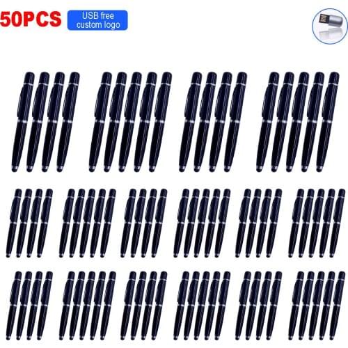 Bulk 50pcs free logo USB Flash Drives 128GB 64GB Metal Pendrive 32GB 16GB 8gb 4gb Ballpoint pen Drive USB 2.0 Memory Stick gift