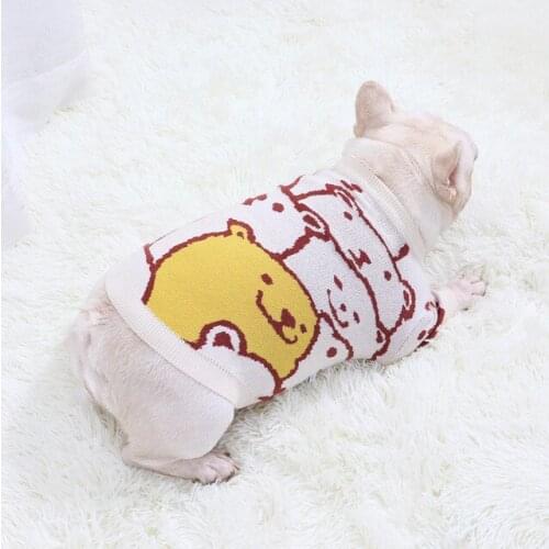 Autumn and winter new Pug Bulldog sweater woolen yarn cored yarn winter warm fat dog print bear cute sweater