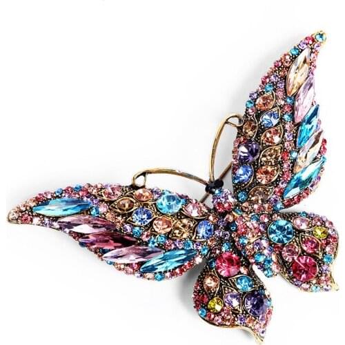 Retro New Crystal Butterfly Fashion Animal Insect Lady High-end All-match Coat Accessories Temperament Brooch