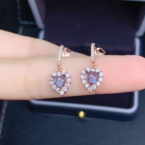 Romantic cute heart Peach natural blue topaz drop earrings Natural gemstone earrings 925 silver women girl party gift jewelry