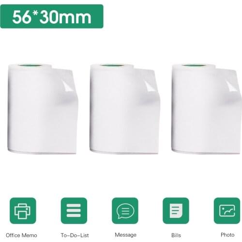 3 Rolls Thermal Paper Roll 56*30mm PA-Free Black Font No Adhesive / Adhesive Labels For PeriPage A6/A8/P6 Paperang P1/P2 Printer