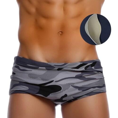 2020 New Swimsuit Grey Camouflage Padded Mens Swim Briefs Sexy Pouch Bulge Enhancing Push Up Cup Gay Swimwear Men 14 Styles