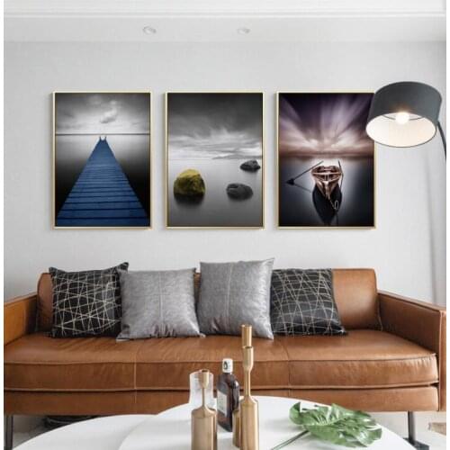 Blue Landscape Bridge Wall Art Pictures Seascape Nordic Posters Style Canvas Paintings Home Decor Unframed 3 Pieces