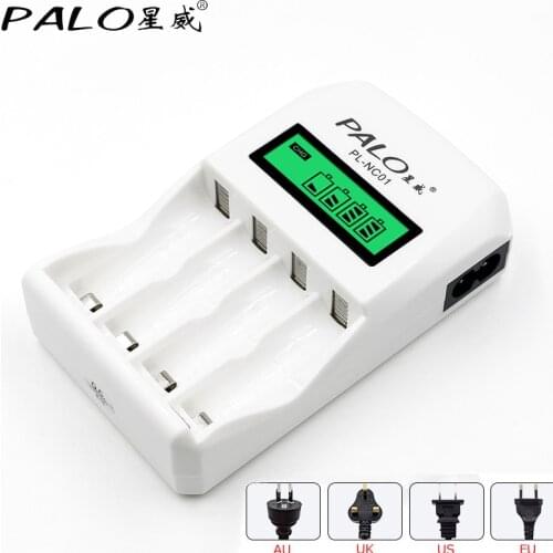 PALO White LCD Display Smart Intelligent Battery Charger With 4 Slots For AA / AAA Both For NiCd & NiMh Rechargeable Batteries