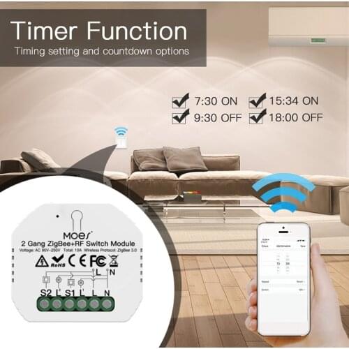 Tuya ZigBee 3.0 Smart Light Switch Relay Module 1/2 Gang zigbee+rf Switch Module Remote work with Alexa Google Home