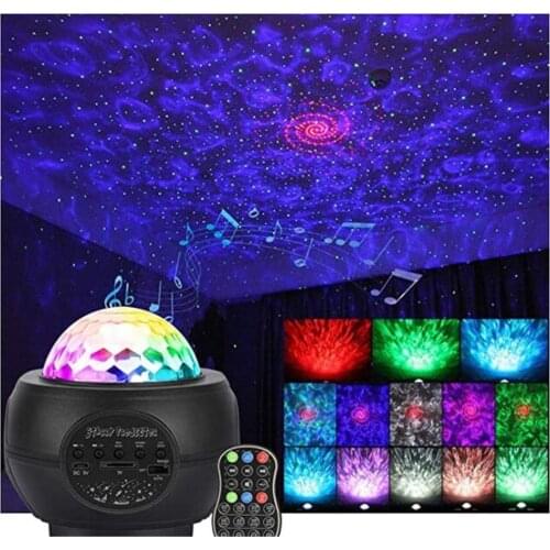 USB Starry Star Projector Night Light LED Galaxy Ocean Wave Projector Lamp with Bluetooth Music Speaker for Xmas Disco Stage
