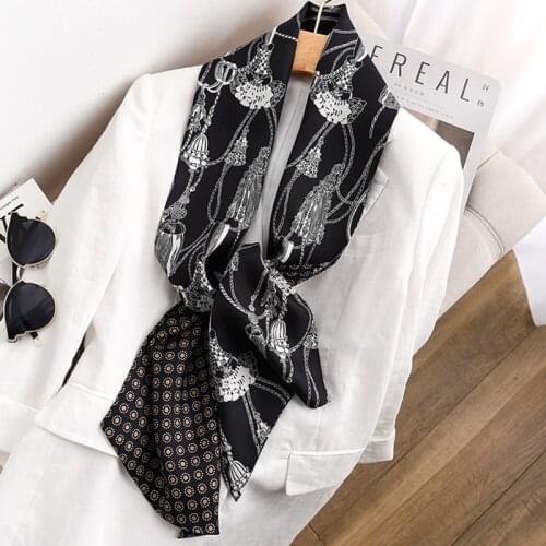 2021 spring Korean version of all-match women scarf silk hand-feel double-sided printing scarf thin section scarf 15x150cm