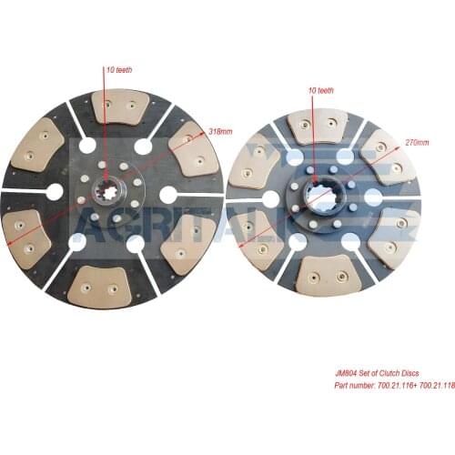 Auxiliary clutch disc 270mm 10 splines+main clutch disc 318mm 10splin for Jinma 704-804 , part number: 700.21.118+700.21.116