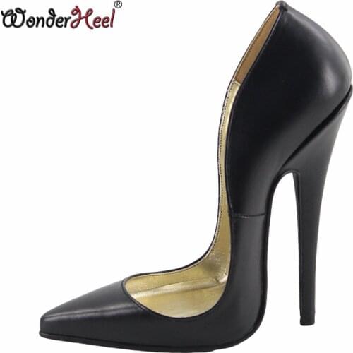 Wonderheel New matte real leather extreme high heel 16cm stiletto heel slip on ultra pointed toe women fashion sexy pumps