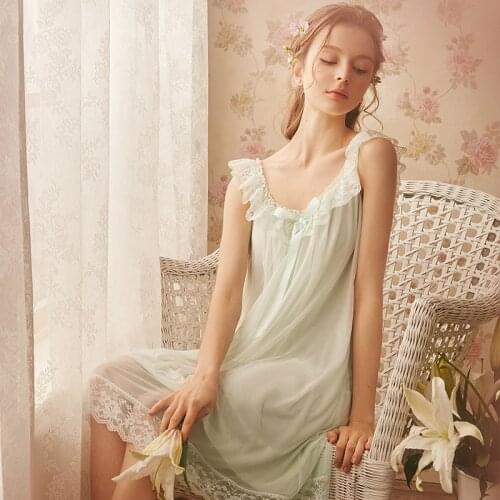Princess nightdress female summer ice silk court sweet sexy lace strap short-sleeved homewear
