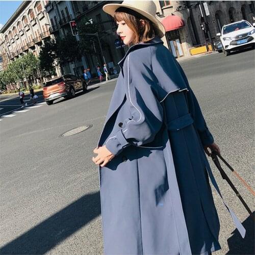 Womens Windbreaker Spring Autumn New British Fashion Pure Color High Quality Double Breasted Lace-up Commuter Feminine Coat 112