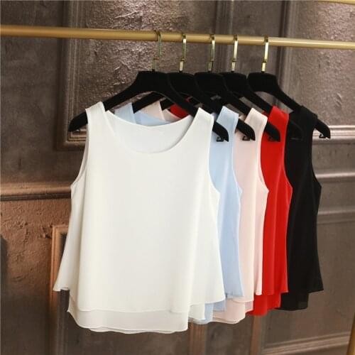 Plus Size Women Summer Tank Shirts Fashion Casual Chiffon Solid Tops Female Sleeveless Vest Shirt Femininas Clothing S-8XL