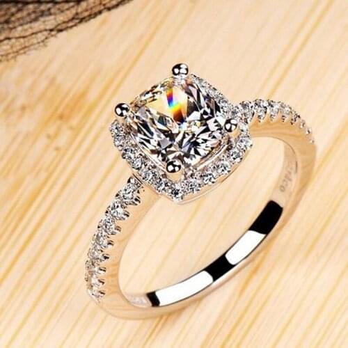 925 sterling silver 2 ct CZ Rings Female Ring Bijoux Newest White 4 Prong Zirconia Wedding Engagement Rings For Women