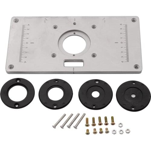1set Aluminum Router Table Insert Plate with 4pcs Insert Rings Fixing Screws Woodworking Benches Router Trimmer Machine Tool