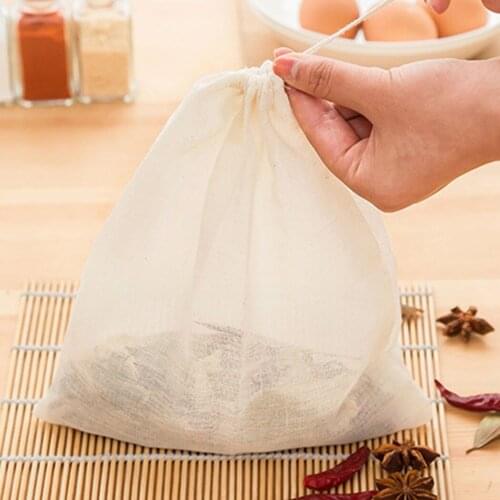 1pcs Reusable Strainer Drawstring Bag Tea Coffee Soup Filter Mesh Cloth Kitchen