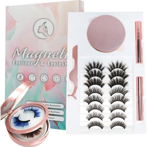 10 Pairs Magnetic Eyelashes and Eyeliner Waterproof Tweezers Natural Long Set In Bulk Wholesale 3d False Mink Lashes Makeup Tool