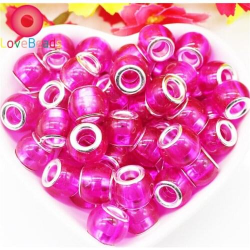 10 Pcs Color Glass Round Large Hole Silver Plated Spacer Beads Charms fit Pandora Bracelet Necklace for Women Jewelry