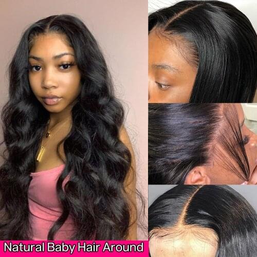 150% Brazilian Body Wave Lace Wigs Swiss Lace Frontal Wigs 26 Inch Wavy T Part Lace Human Hair Wigs Deep Hairline With Baby Hair