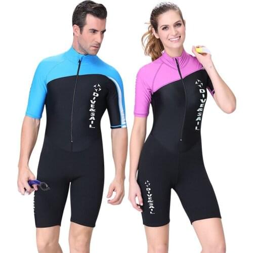 2120 One-Piece Mens Rashguard Wetsuit Swimwear Women Short Sleeve Shorts 1.5mm Sunscreen Snorkeling Surfing Wet Beach Warm Swim