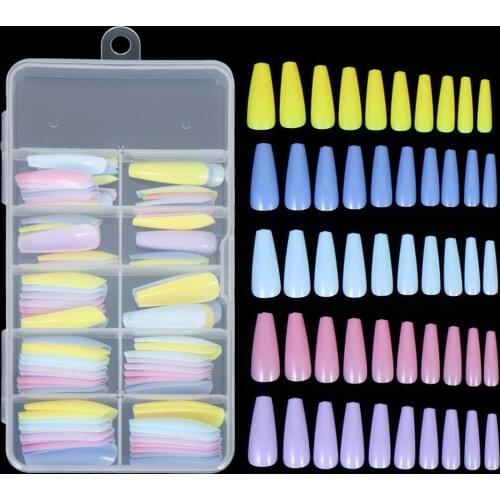 24/100 Pcs False Long Coffin Nails Ballerina French Fake Nails Flat Shape Nail Art Tips Natural Clear Full Cover Press on Nails