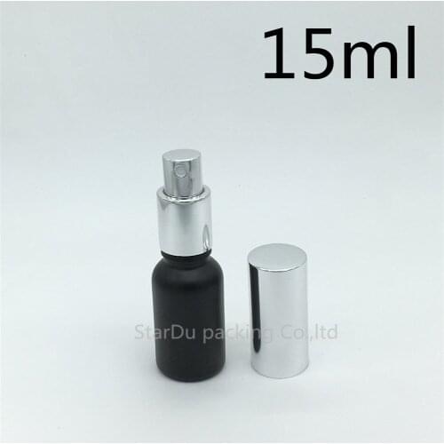 480pcs 15ml black Frosted glass bottle with silvery aluminum sprayer,15cc Essential Oil Spray perfume bottle