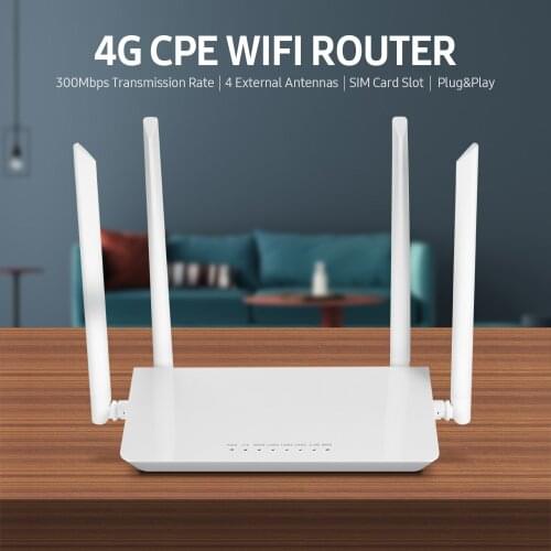 4G LTE CPE WiFi Router 300Mbps High-speed Wireless Router Wide Coverage with 4 External Antennas SIM Card Slot European Version