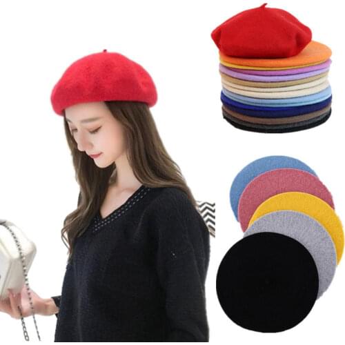 Girls Beret Warm Winter Beanie Hat Cap Women Beret Vintage Plain Beret Hats Elegant Lady Winter Caps Hats for Women