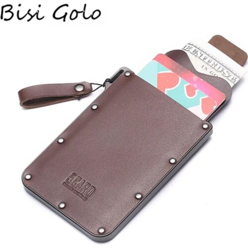 BISI GORO 2020 Genuine Leather Wallet Smart Credit Card Holder Black Coffee Male High Quality Luxury Card Wallet Wholesale