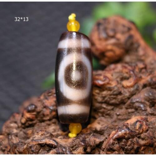 Big Treasure Talisman Timestown Tibetan Oily Old Agate Patina Red Cinnabar Dots Stars One Eye dZi Bead Amulet 2A