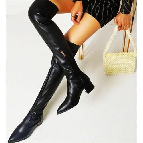 Punk Goth Womens Thigh High Boots Over the Knee Pointed Toe Mid Cuban Heel Tall Long Booties Party Pumps 33 34-43