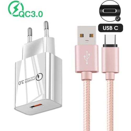 QC 3.0 Fast Charger USB Adapter Type C USB Cable For Xiaomi Mi 11 lite Redmi 10 Note 10S 9 8 7 Pro Honor 20 Mobile Phone Charger