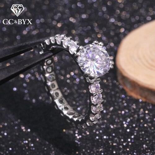 CC 925 Silver Rings For Women Trendy Jewelry Cubic Zirconia Round Stone Temperament Bride Wedding Luxury Ring Simple Anel CC1590