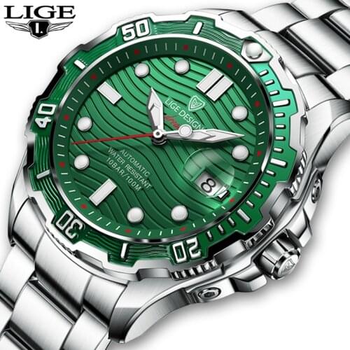 2021 New LIGE Top Brand Mechanical Wristwatch Luxury Sapphire Glass Automatic Watch Stainless Steel Waterproof 100M Watches Men