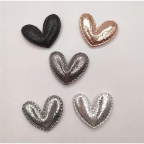 40pcs/lot 4.3*3.6cm Pu Heart Padded Appliques for Children Headwear Hair clip Accessories and Garment Accessories