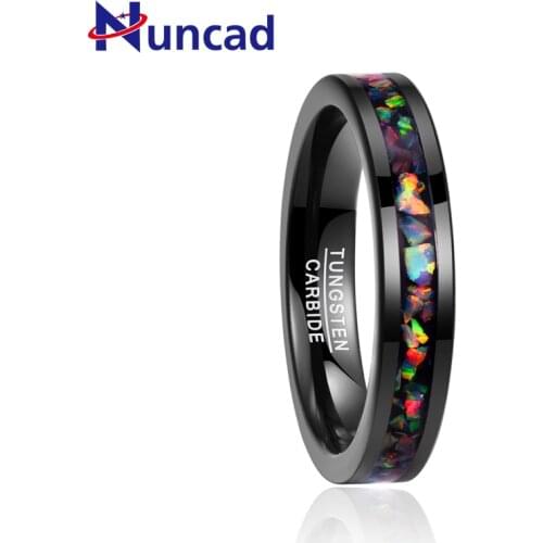Inlaid Opal plated black tungsten steel ring 4mm width 100% genuine wedding band tungsten carbide