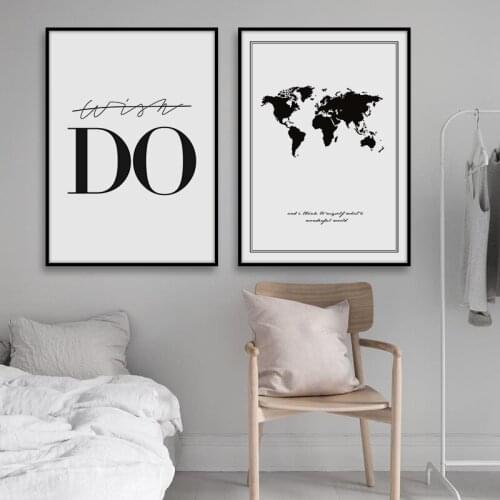 World Map Canvas Print Poster Nordic Style Wall Art Canvas Painting Black And White Decorative Pictures Living Room Home Decor
