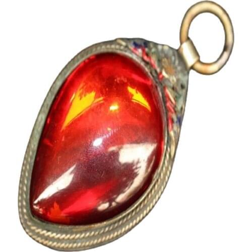 China Old Tibetan Silver Inlaid Zircon Pendant