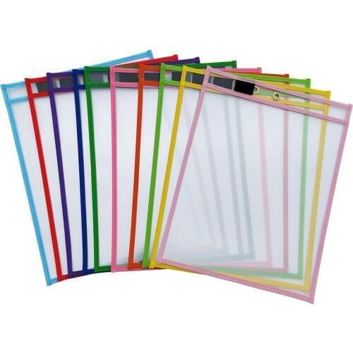 Classroom Student Assorted Colors Reusable Dry Erase Pockets