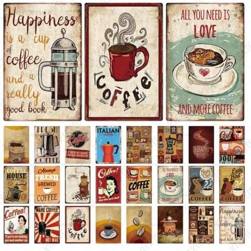 Coffee Colorful Vintage Metal Plaque Tin Sign Plate Wall Art Decor for Restaurant Shop Kitchen Home Decoration Iron Painting