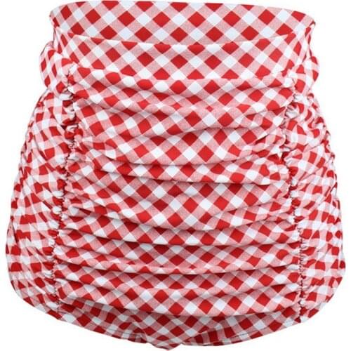 Red Plaid Bikini Bottom Swimwear Women Double Material Halter Bikini Sets Plus Size Bathing Suit Bandage Swimsuit Tankini Bottom