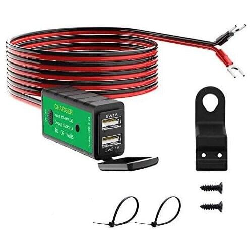 Motorcycle Dual USB Phone Charger to U Ring Terminal Adapter 3.1A Dual USB Port Adapter ON/Off Switch Waterproof 1.6M Cable