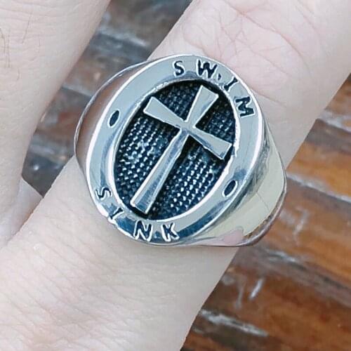 Saint Benedict Gold Black Cross Men Rings Punk Hip Hop for Boyfriend Male Stainless Steel Jewelry Creativity Gift Wholesale