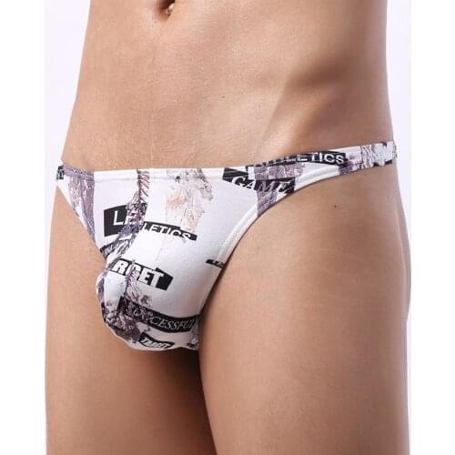 Men Sexy Print T-Back Briefs Thong Seamless Jockstrap Underpants Breathable Convex Pouch Underpants Low Rise Стринги Мужские