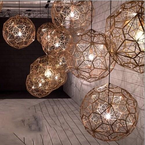 6 Sizes New Modern Pendant Lamp Designer Copper pendant light Etch Web Brass Pendant Lamp Hot silver gold art lamps PA0075