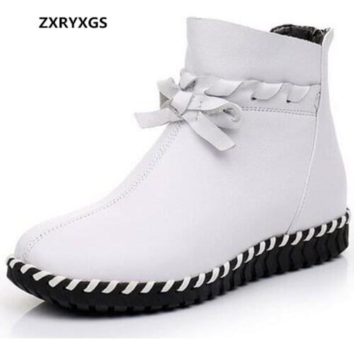 New Fashion Hand-stitched Top Cowhide Autumn Boots Beautiful Bow Flat Large Size Comfort Warm Shoes Winter Boots Women Boots